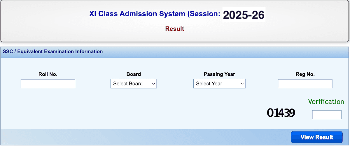 HSC Admission Result 2025 1st Merit List - XI Class Admission Result 2025-26